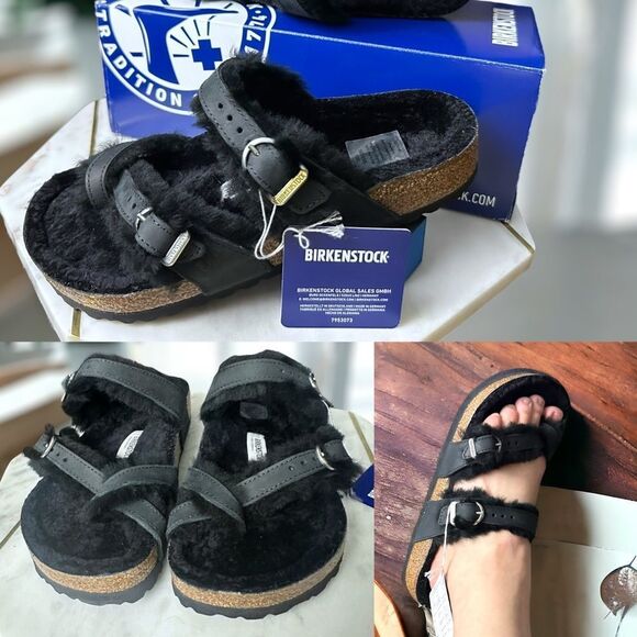 Birkenstock Shoes - Birkenstock Mayari Shearling Oiled Leather Sandals Size 38